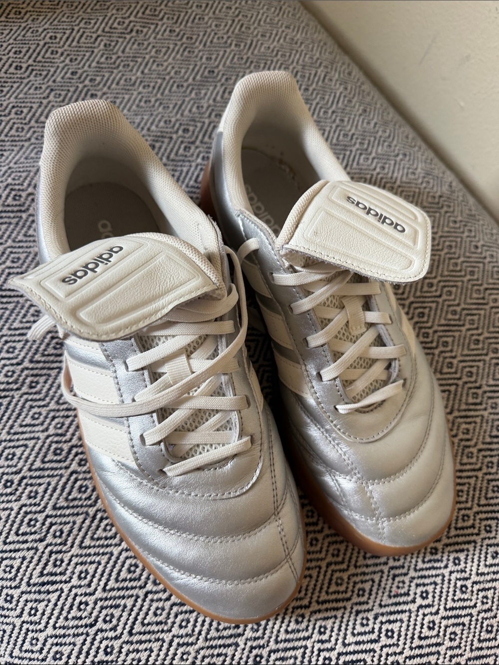 Adidas Silver and White Classic Soccer-Inspired Sneakers